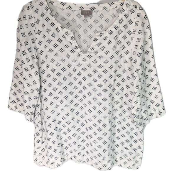 J.Jill linen tunic ⭐️ woodblock print ⭐️ black & white geometric ⭐️ LP - Picture 7 of 7